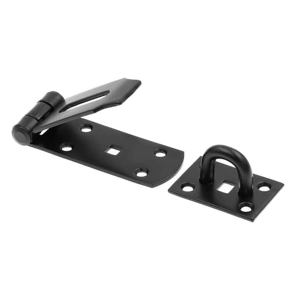 Door and Gate Extra Heavy Duty Safety Hasp Hinge Latch w/ Fixed Staple 3-1/2 inch w/ Screws Matte Black (Single Pack)