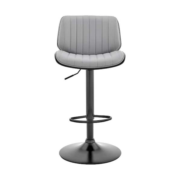 HomeRoots Adjustable Gray Faux Leather Black Steel and Wood Bar Stool