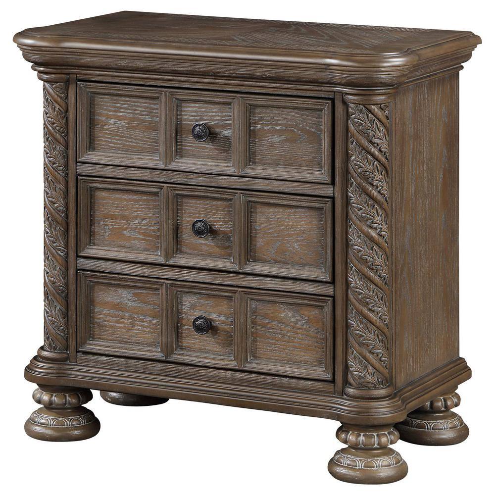 Emmett Walnut 3-Drawer Traditional Wood Nightstand