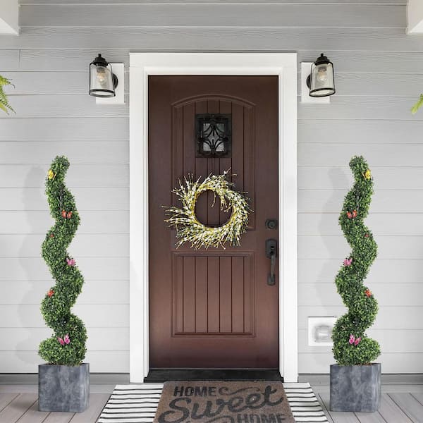 Unbranded 2PCS 4FT Artificial Boxwood Spiral Topiary Trees In Pot, Evergreen Tree Artificial Plants Outdoor Indoor, Porch, Garden