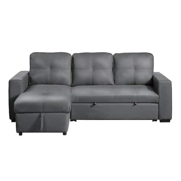 EVERGLADE HOME Annaliese 93 in. W Microfiber Upholstery 2-Piece Reversible Sectional Sofa in Gray w/Pull-out Bed and Hidden Storage