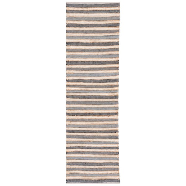 Striped Kilim 2 ft. x 8 ft. Charcoal/Ivory Striped Runner Rug