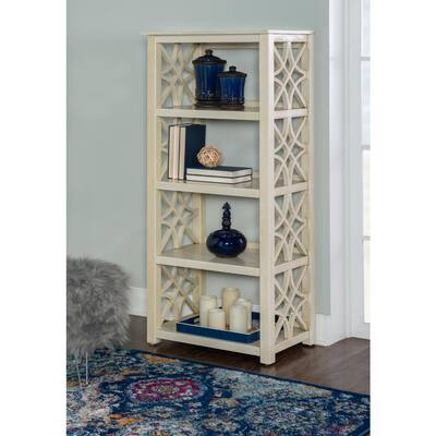 54.5 in. Off White Wood 4-shelf Accent Bookcase with Open Back