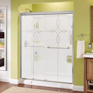 Traditional 59-3/8 in. W x 70 in. H Semi-Frameless Sliding Shower Door in Chrome with 1/4 in. Tempered Tranquility Glass