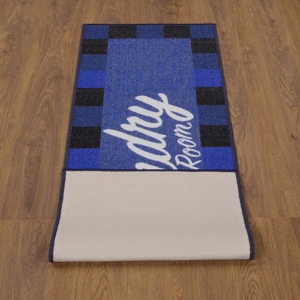 Ottomanson Machine Washable Non-Slip Rubberback Blue Laundry Room Runner Rug  & Reviews