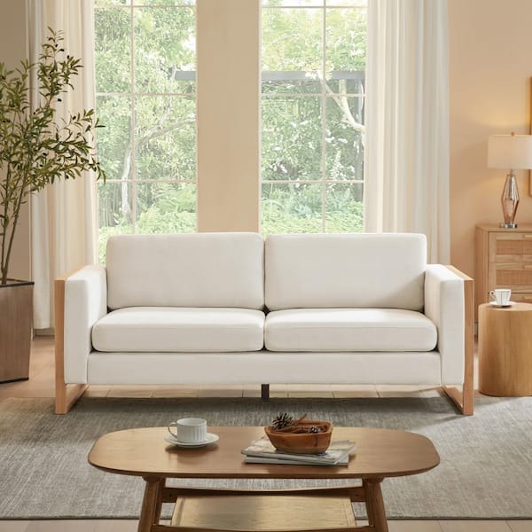 79 in W Square Arm Polyester Rectangle 3-Seat Sofa in. White