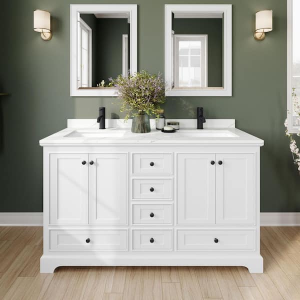 Wyndham Collection Deborah 60 in. W x 22 in. D x 35 in. H Double Bath Vanity in White with Giotto Quartz Top and MC Mirrors
