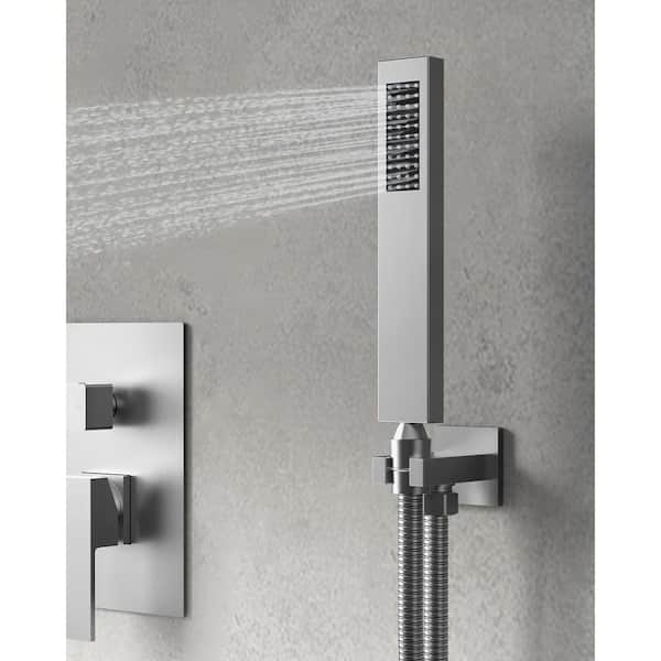 2-Spray Square High Pressure Wall Bar Shower Kit with Hand Shower 2.5 GPM in Brushed Nickel (Valve Included)