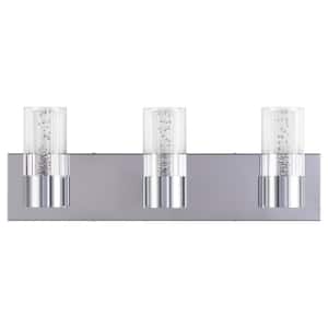 20 in. 3-Light Chrome LED Vanity Light with Acrylic Shades