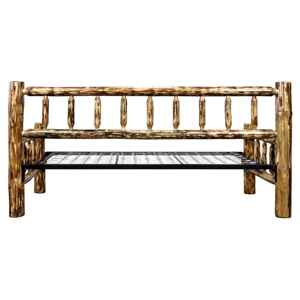 Rustic Twin-Size Solid Pine Wood Daybed with Lacquered Finish