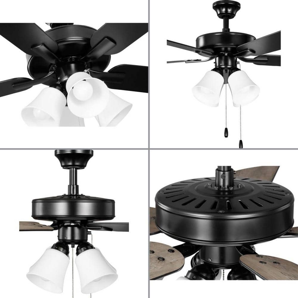 AirPro 52" Matte Black Ceiling Fan with Frosted Shades