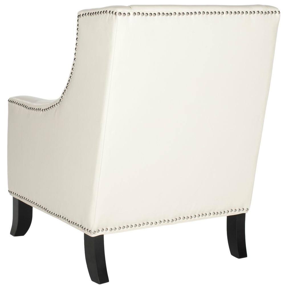 Contemporary White Faux Leather Arm Chair with Silver Nailhead Trim