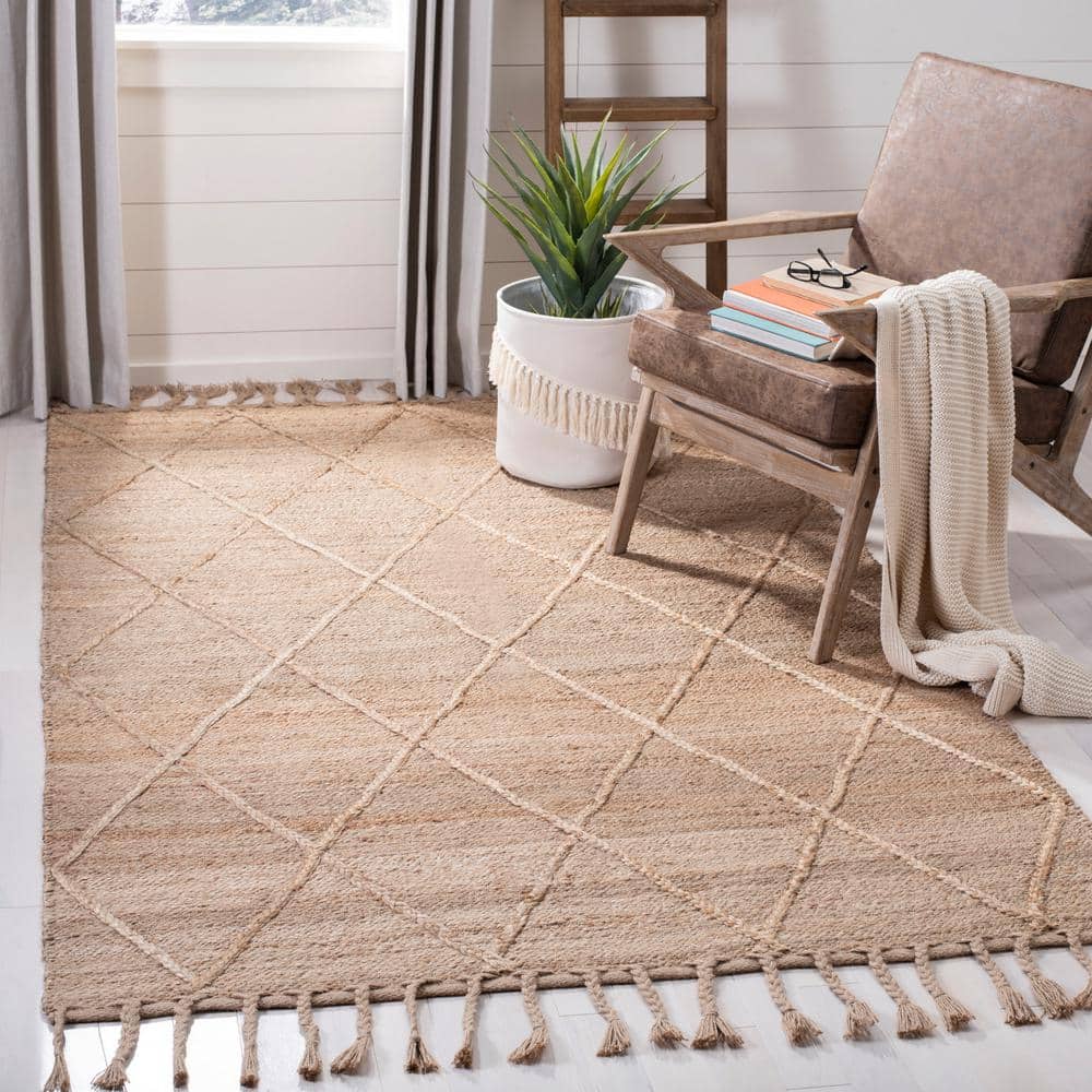 Natural Jute Flat Woven Handmade Area Rug with Tassels