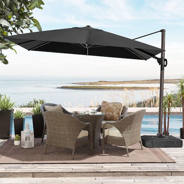Crestlive Products 9 ft. x 11.5 ft. Swivel Cantilever Tilt Patio Umbrella in Black with 220 lbs. Base Stand