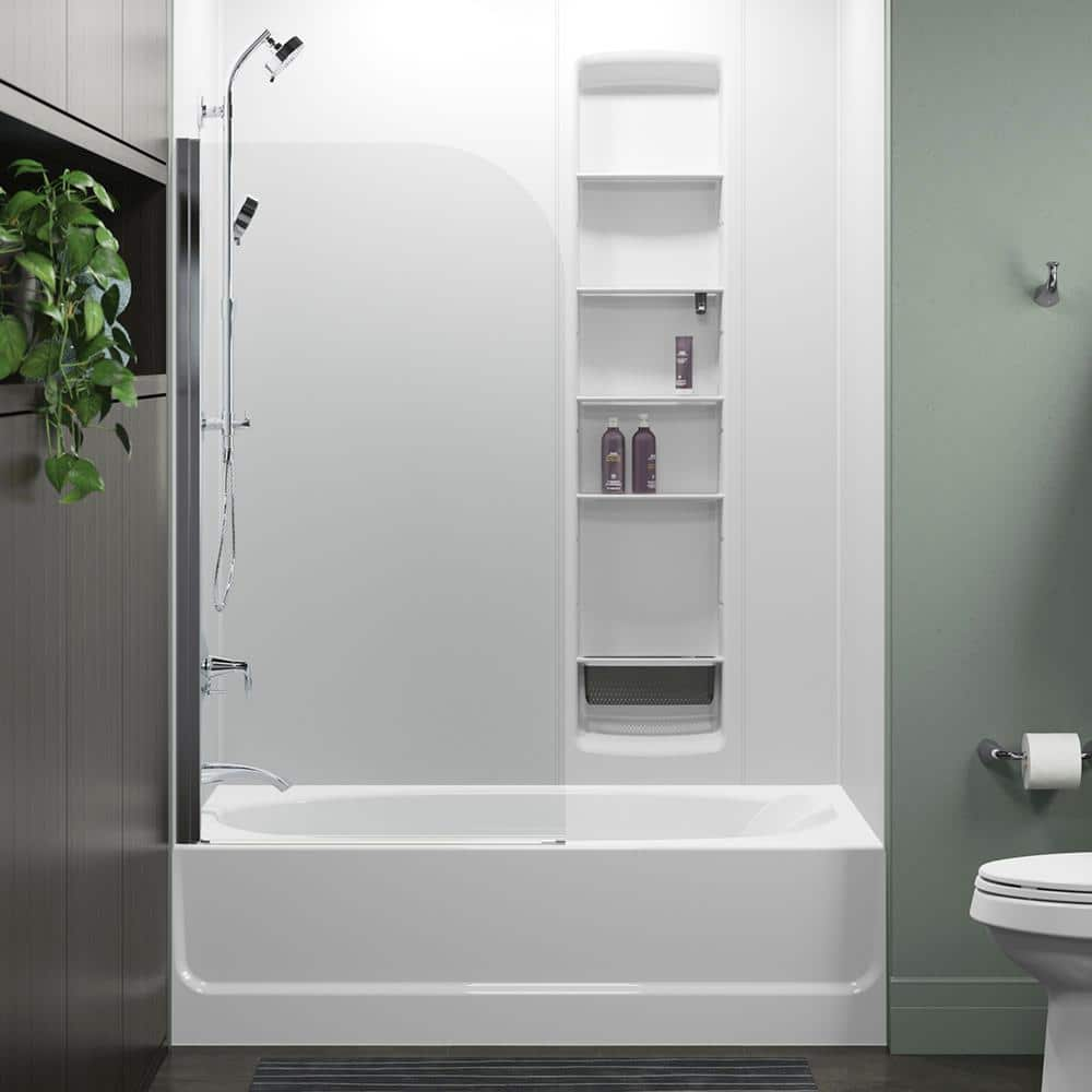 STERLING Whiston 32 in. x 57 in. Frameless Fixed Tub Door in Silver ...