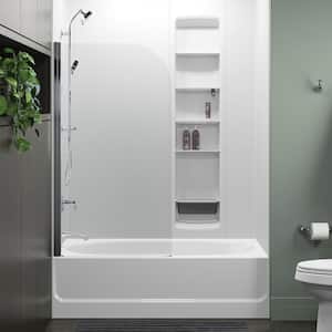 Whiston 32 in. x 57 in. Frameless Fixed Tub Door in Silver Frame without Handle