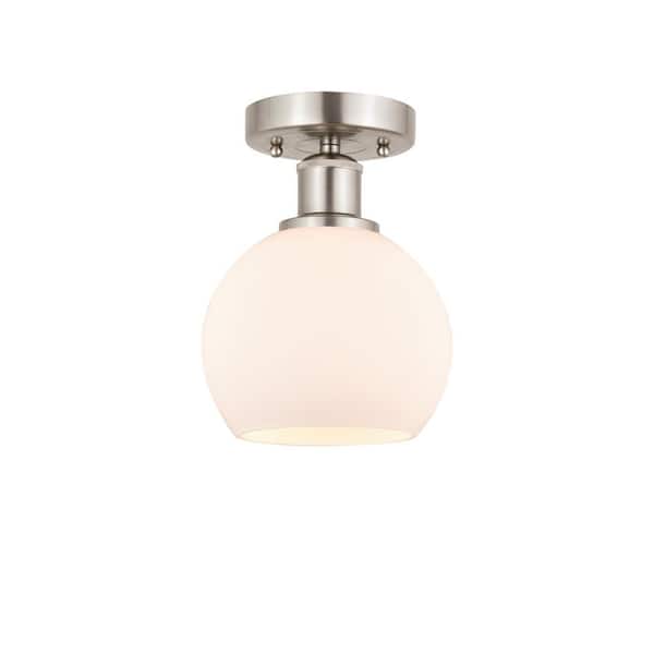 Innovations Athens 6 in. 1-Light Brushed Satin Nickel, Matte White Semi-Flush Mount with Matte White Glass Shade