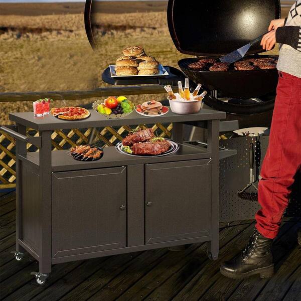 AUTMOON Metal Outdoor Grill Carts with Wheels, Dining Cooking Prep