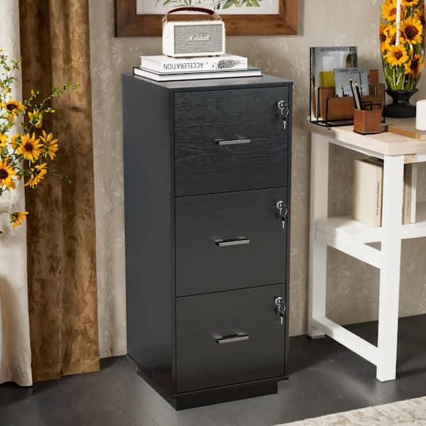 3-Drawer Black Wood 15.35 in. W Vertical File Cabinet