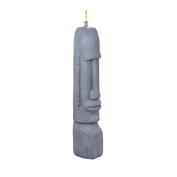 42 in. Tall Indoor/Outdoor Cement Moai Head Statue with Oil Torch Lamp