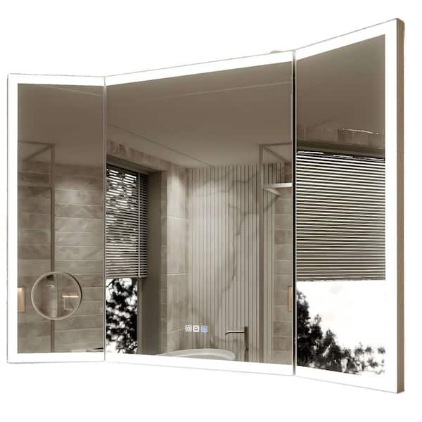 Hans 48 in. W x 36 in. H Rectangle Framed 3-Fold Wall Bathroom Vanity Mirror in Silver