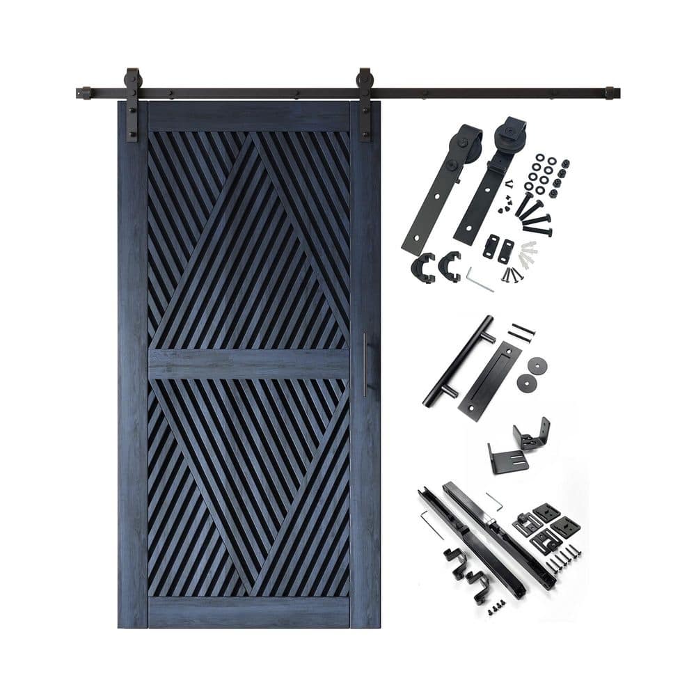 LT 36 in. x 84 in. C-Panel Navy Diamond Design Solid Pine Wood Sliding Barn Door with Hardware Kit price history on PriceWatchPro