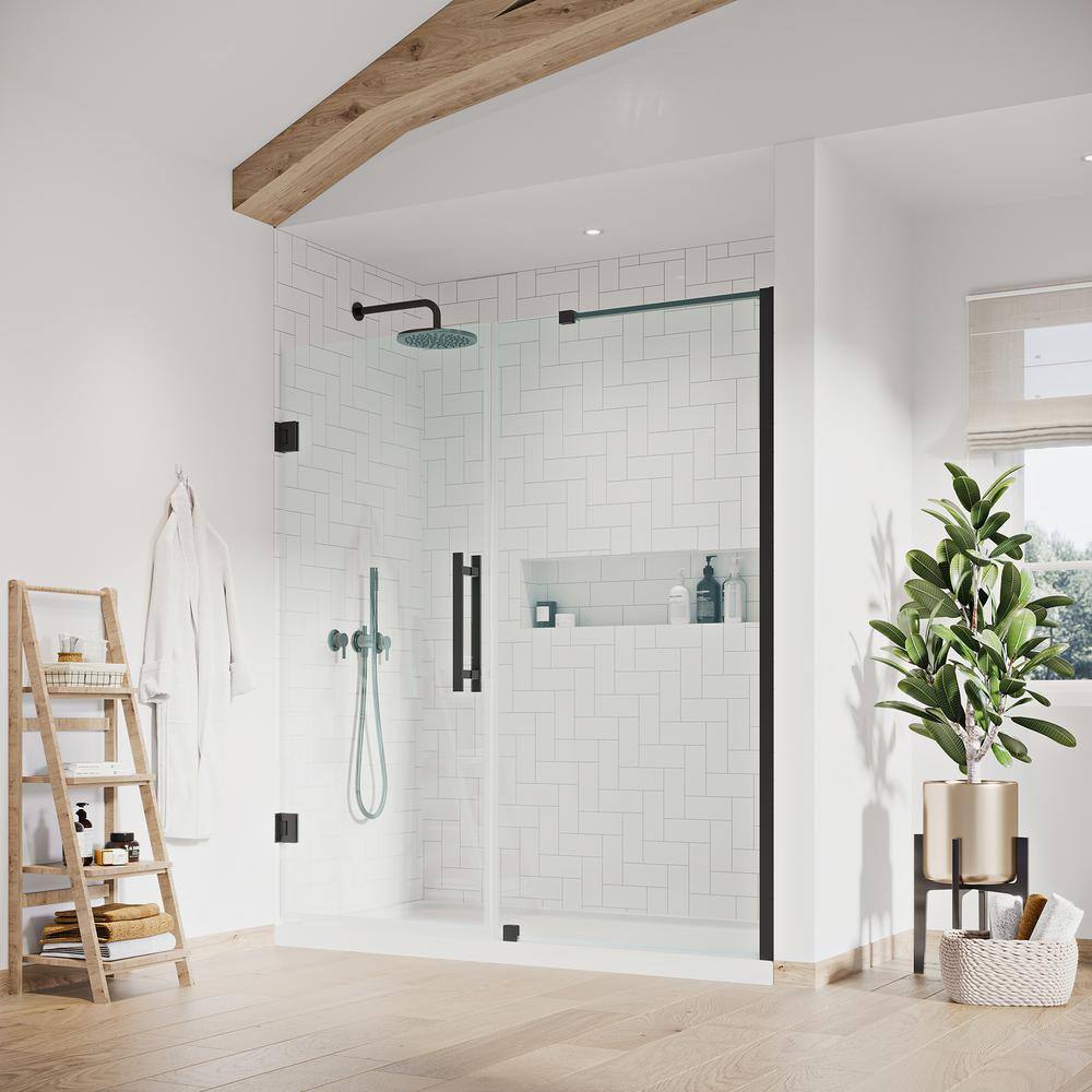 Tampa-Pro 60" Black Frameless Glass Alcove Shower Kit with Acrylic Base