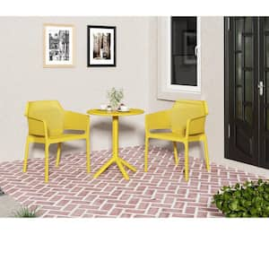 3-Piece Mustard Yellow Plastic Outdoor Bistro Conversation Set with Round table and Widened Seat