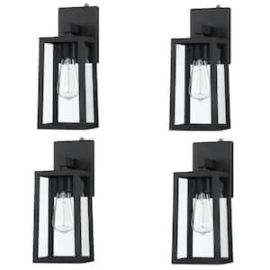 1-Light 13.9 in. H Matte Black Finish Hardwired Outdoor Wall Lantern Sconce with Dusk to Dawn (4-Pack)