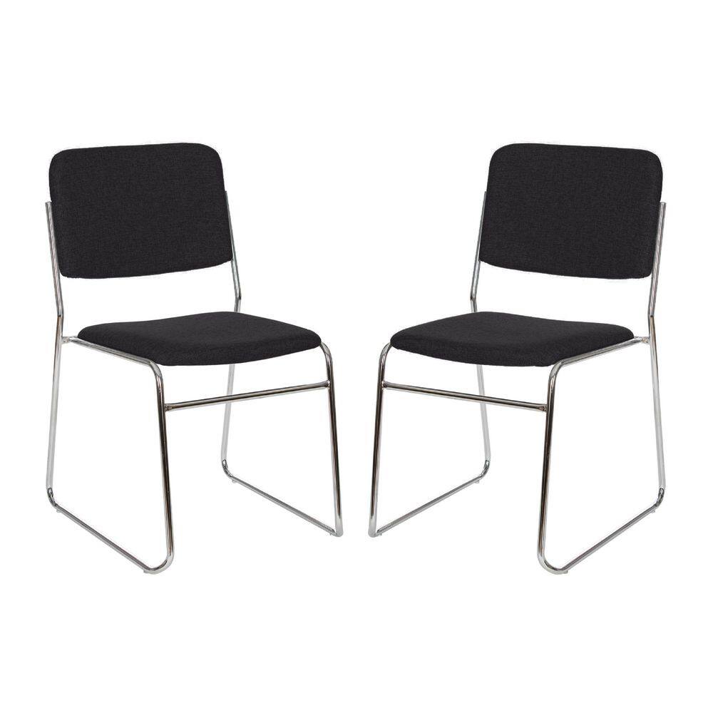 Sandra Collection Black Fabric Upholstered Stack Chair (Set of 2), 1.5 in. Foam Cushion, 17-Gauge Steel Frame price history on PriceWatchPro