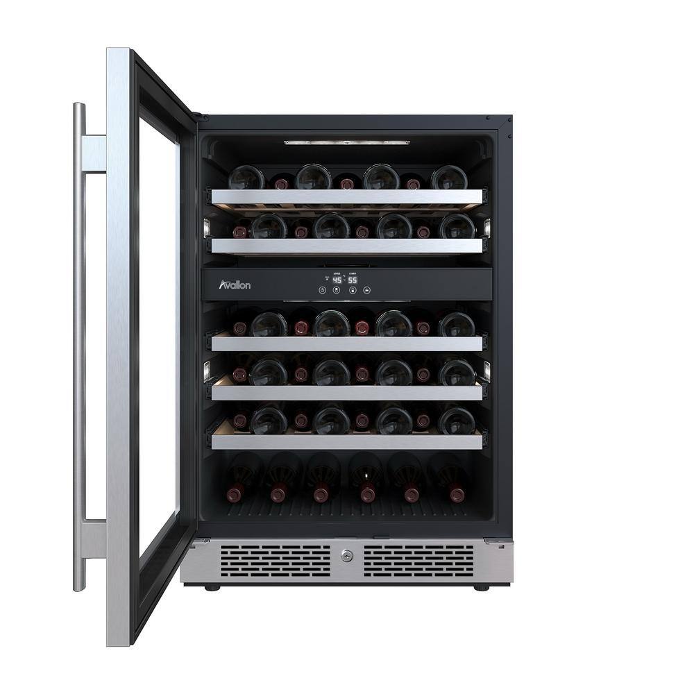 Avallon 24" Black Stainless Steel Dual Zone Wine Cooler with LED Lighting