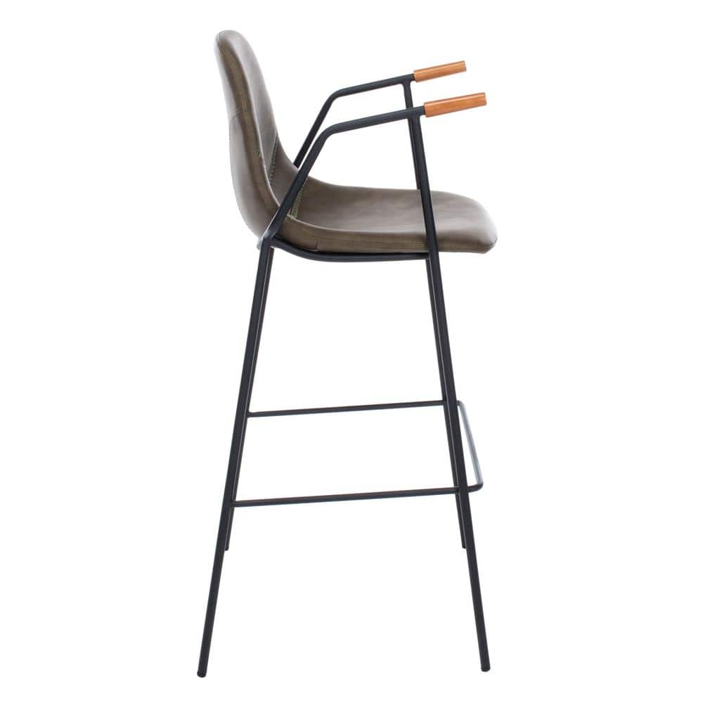 Tanner Transitional Olive Leather Bar Stool with Metal Frame