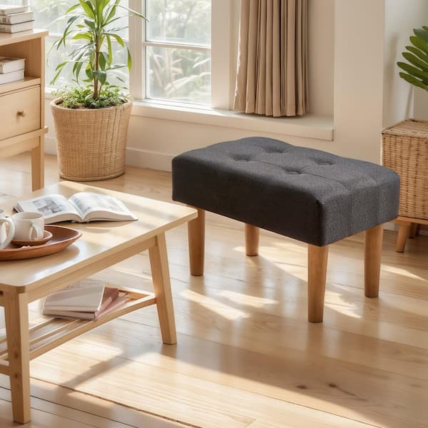 Small Foot Rest Ottoman, Linen Foot Stool with Legs for Desk, Sofa, Living Room, Entryway-Black Stool Style 1