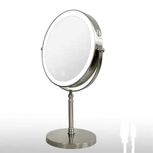 8 in. W x 8 in. H Round Tabletop LED Makeup Mirror with 10X Magnification, Brightness Adjustment,Gift for Girls-Nickel