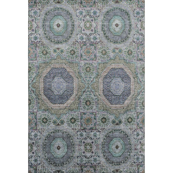 Mayfield Premium Machine Washable Abstract AMF1923 Green 3 ft. x 4 ft. Area Rug