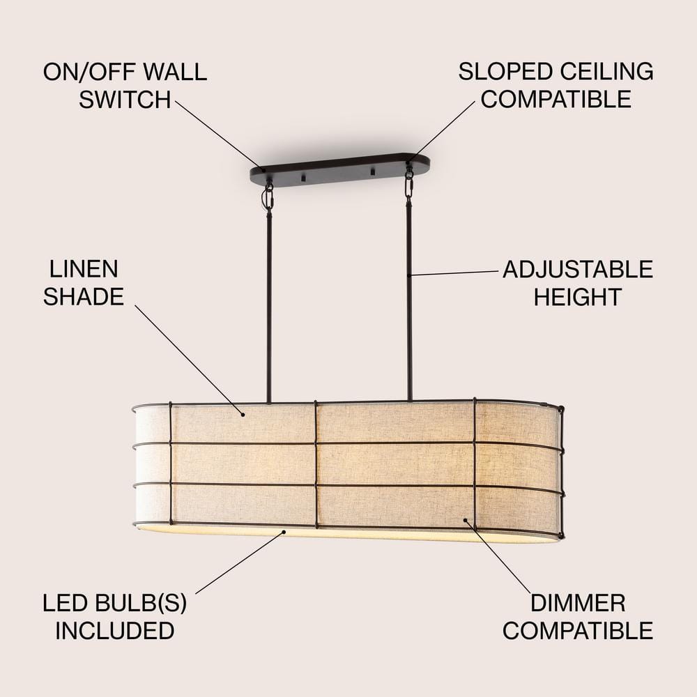 Chadwick 42" Rustic Farmhouse LED Linear Pendant in Oil-Rubbed Bronze