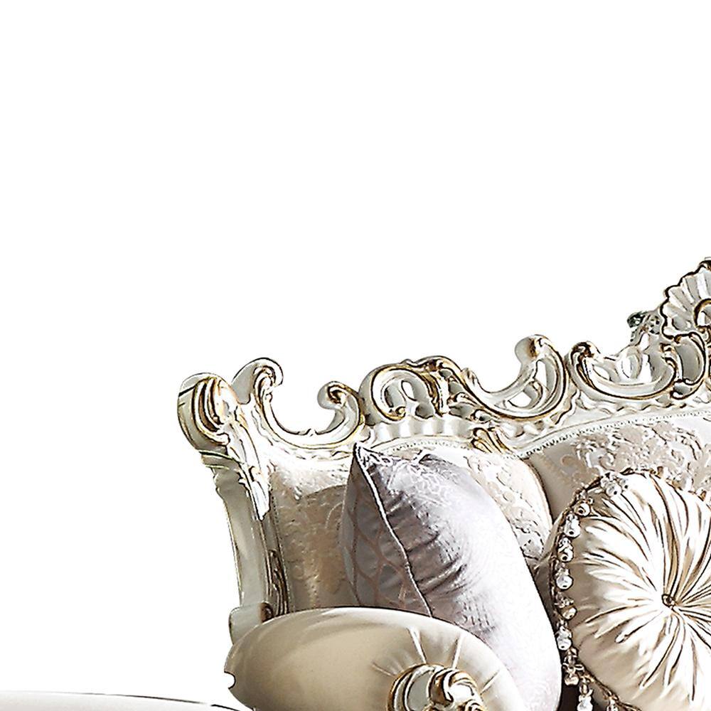 Antique Pearl Floral Tufted Fabric Loveseat with Rolled Arms