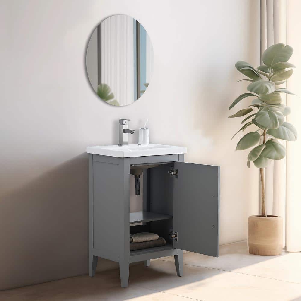 20'' Cashmere Gray Single Bathroom Vanity with Ceramic Top