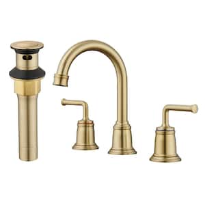 8 in. Widespread Double Handle Bathroom Faucet with 360° Swivel Spout, Stainless Steel Pop Up Drain in Brushed Gold
