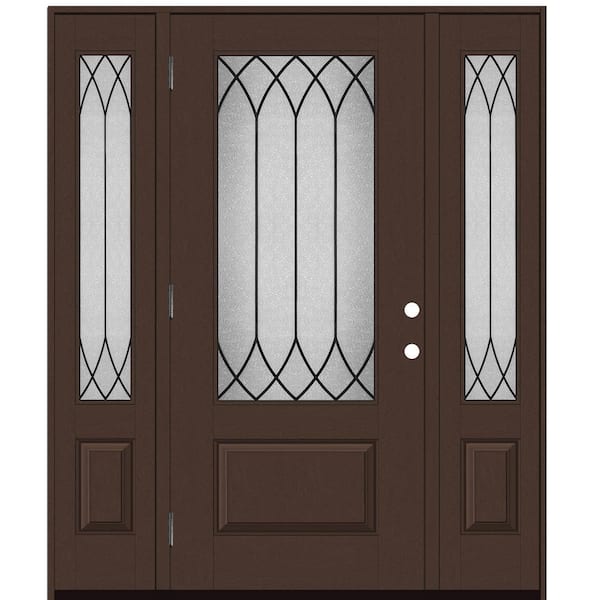 Steves & Sons Regency 64 in. x 80 in. 3/4Lite Georgian Decorative Glass RHOS Onyx Mahogany Fiberglass Prehung Front Door w/Dbl12in.SL
