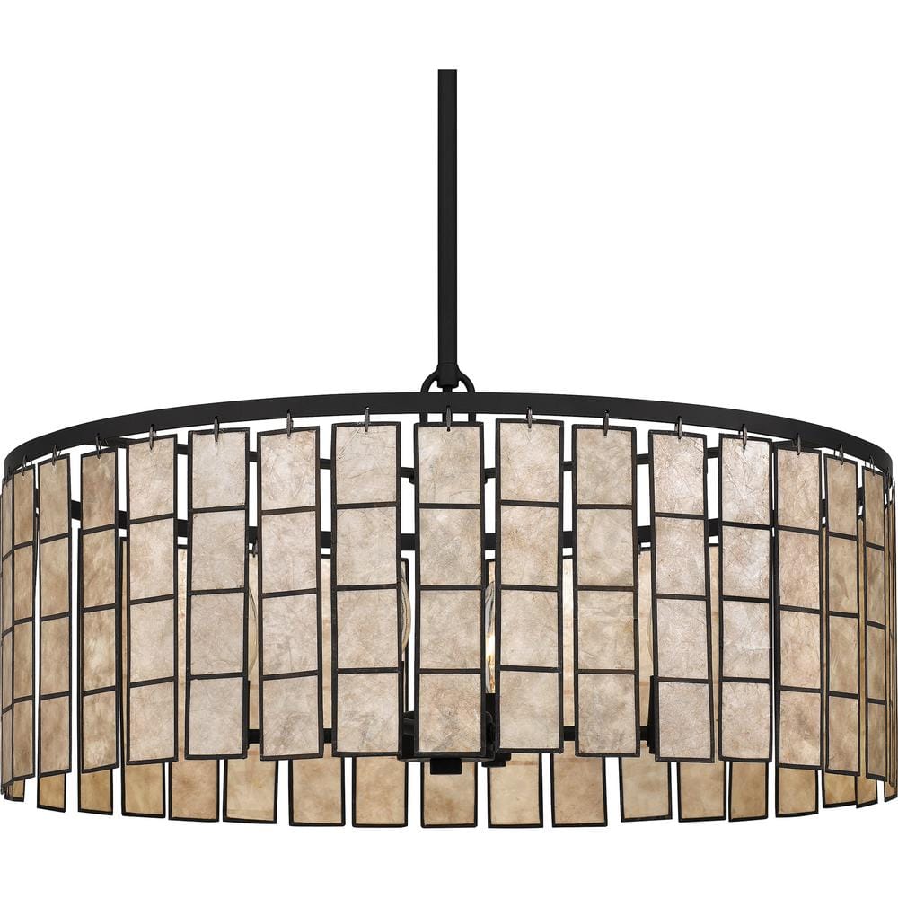 Matte Black Glass Drum Pendant Light with Amber Shade