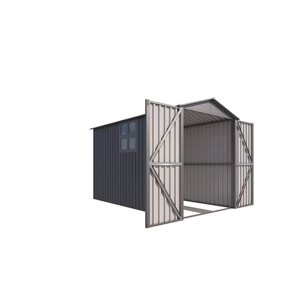 Yuna 6 ft. W x 10 ft. D Grey Metal Motorcycle Outdoor Storage Shed with Tracks, Fixtures, Window (50.55 sq. ft.)