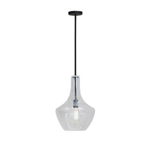 Fusion Harlow 60-Watt Integrated LED Matte Black Pendant with Seeded Glass Shade