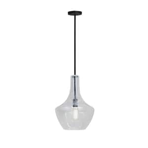 Fusion Harlow 1-Light Matte Black Shaded Pendant with Seeded Glass Shade