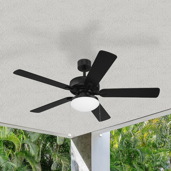 Outllant 52 in. Outdoor Matte Black Wet Rated Transitional Ceiling Fan with Included 3000K LED Bulbs, Pull Chain Control