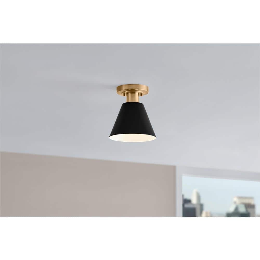 Hampton Bay Finley 8 in. 1-Light Black and Brass Semi-Flush Mount