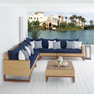 Mili 6-Piece Wicker Patio Sectional Seating Set with Sunbrella Navy Blue Cushions