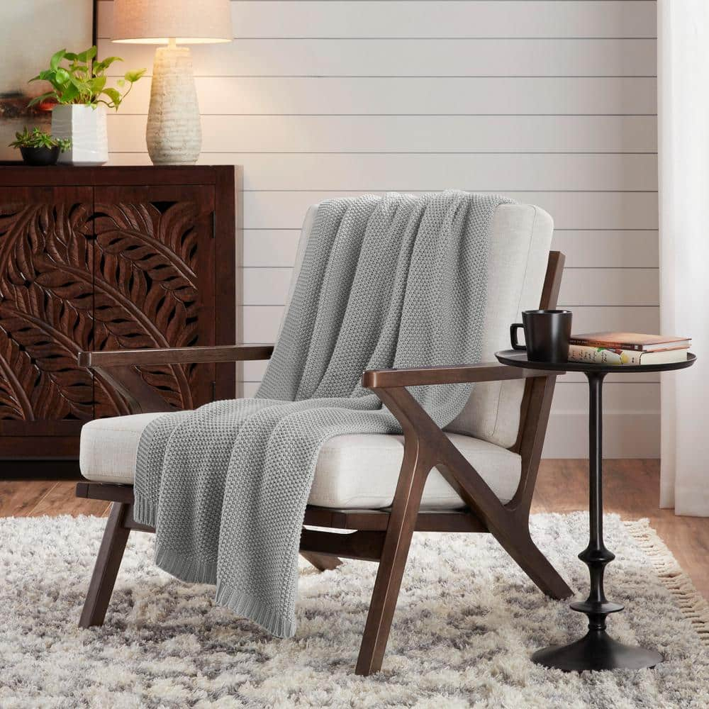 StyleWell Jana Stone Gray Knit Throw Blanket