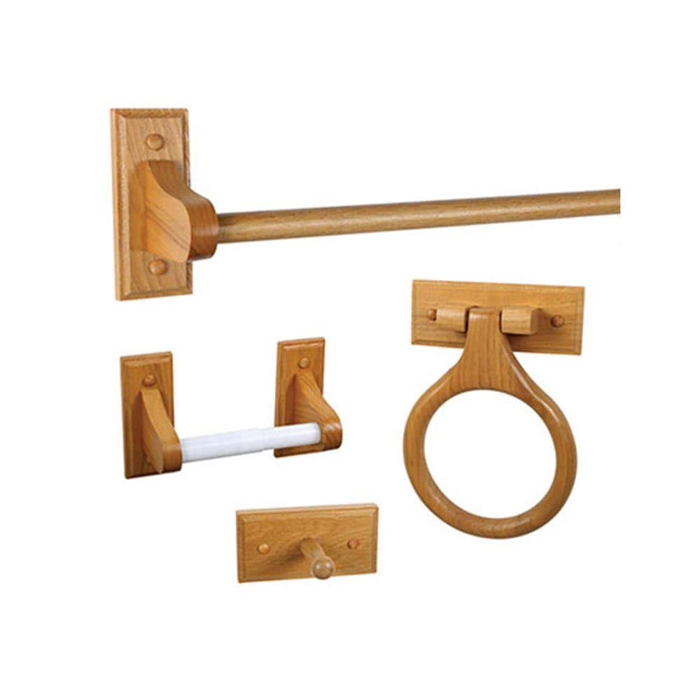 Honey Oak 4-Piece Bathroom Hardware Kit with Towel Bar