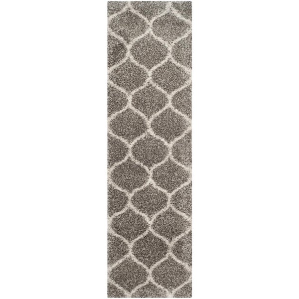 SAFAVIEH Hudson Shag Gray/Ivory 2 ft. x 6 ft. Geometric Trellis Runner Rug